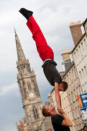 Edinburgh Festival acrobats on Royal mile