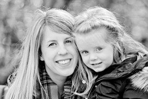 Mother and daughter portrait in black and white